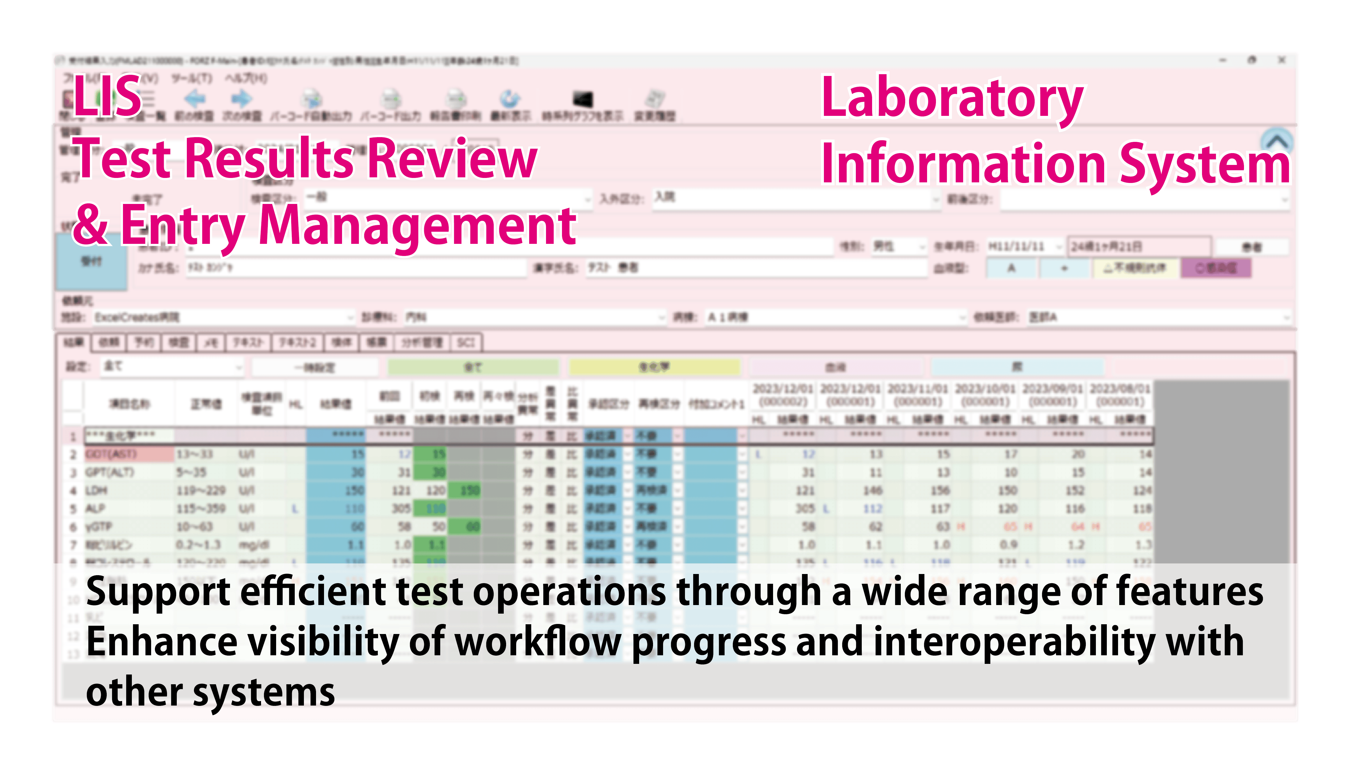 臨床検査システムの検体検査受付結果入力イメージ画像
