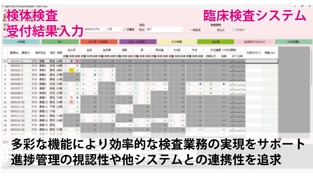 臨床検査システムの検体検査受付結果入力イメージ画像