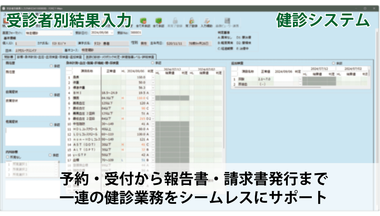 健診システムの受診者別入力画面イメージ画像